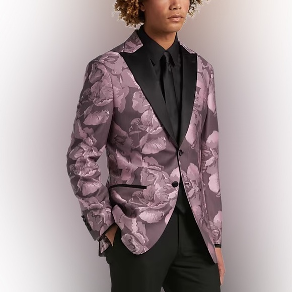 Egara Slim Fit Pink Rose Floral Dinner Jacket - Picture 1 of 13